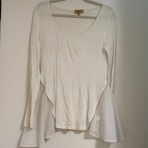 Beulah Cream Scoop-Neck Long Sleeve Tunic with Chiffon Panels